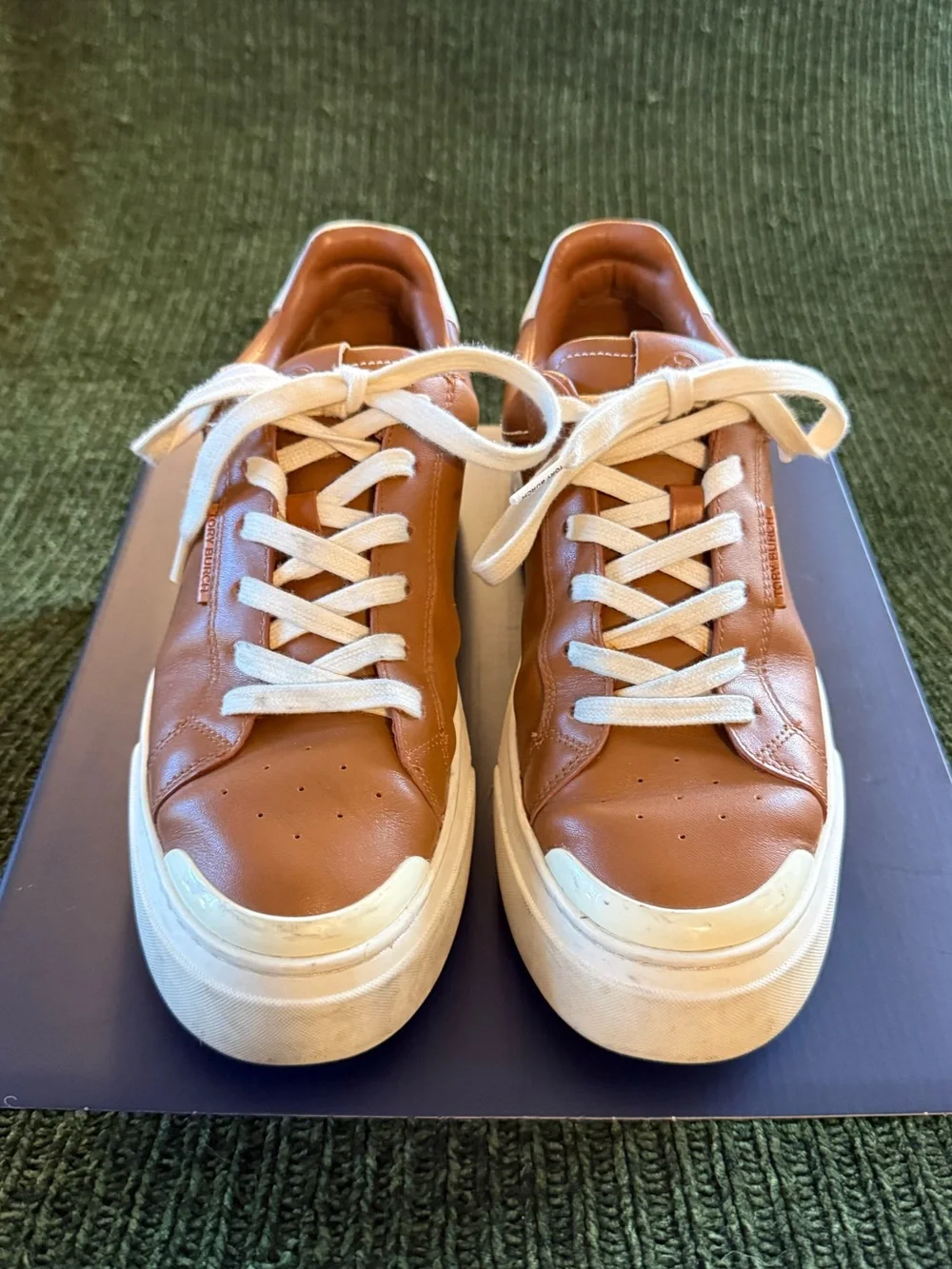 Tory Burch Lady Bug Sneakers - Tan Leather Platform Sneakers with Cream Laces